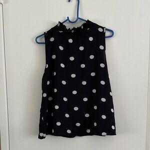 Elegant Polka Dot Sleeveless Blouse - Black and White